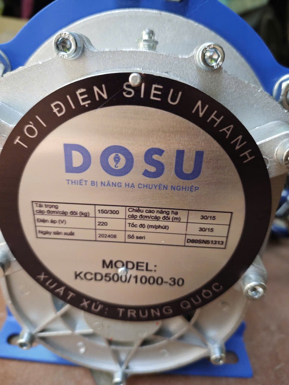 Tời Điện Dosu KCD500/1000-30MPLUS 250/500Kg 220V Nhanh
